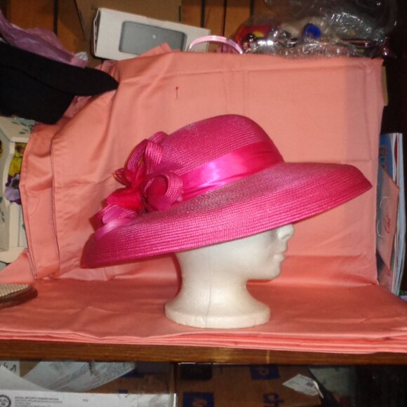 NEW GORGEOUS PINK PRESTON AND YORK WIDE BRIM DRESS HAT-SIZE 7 MEDIUM-RARE - Picture 4 of 5